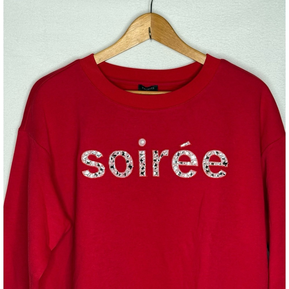 NWT Talbots Soiree Embellished Sweatshirt Red Rhinestone Plus Sz 1X Cozy Holiday - Picture 6 of 12